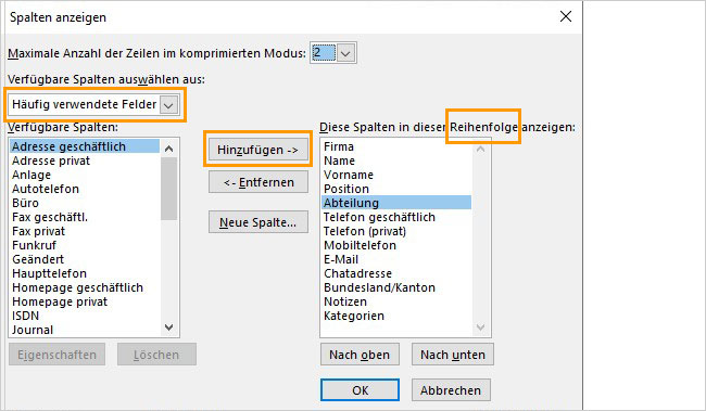 Outlook - Telefonliste anlegen