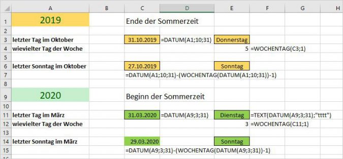 Excel - Sommerzeit berechnen