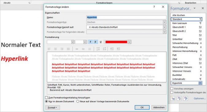 Word - Hyperlinks in Farbe