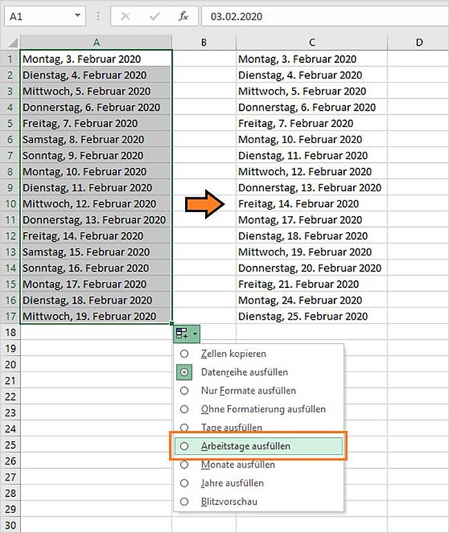 Excel - nur Arbeitstage einfügen