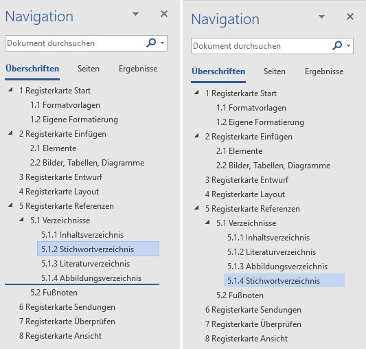 Word - Navigationsbereich