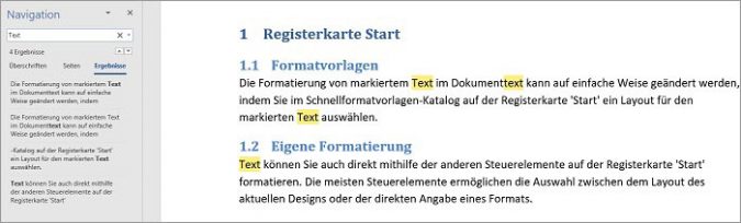 Word - Navigationsbereich