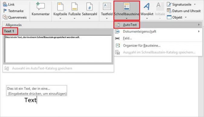 Word Schnellbausteine