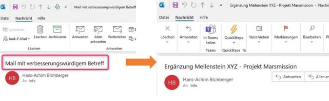Screenshot Outlook Betreff