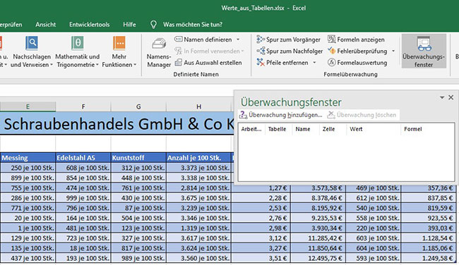 Excel - Überwachungsfenster