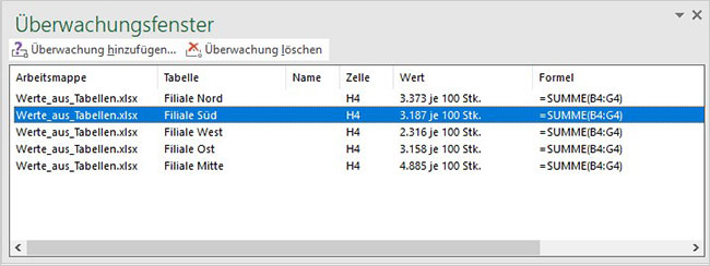 Excel - Überwachungsfenster