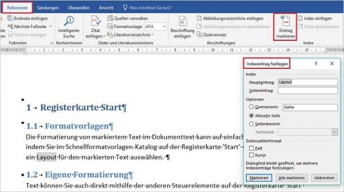 Stichwortverzeichnis mit Word
