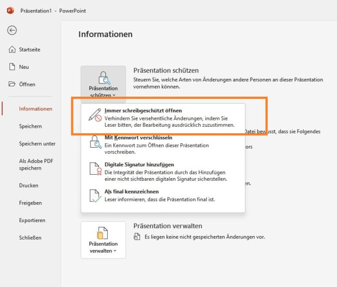 Screenshot 1 - PowerPoint Passwort