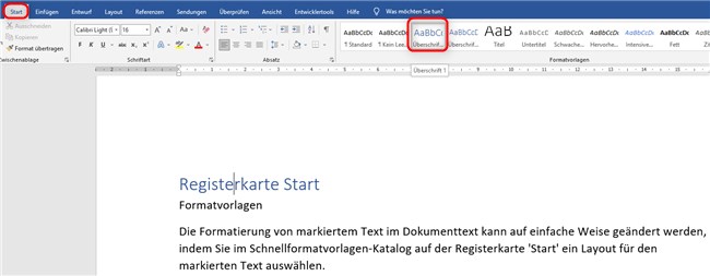 Überschriften nummerieren. Screenshot 1