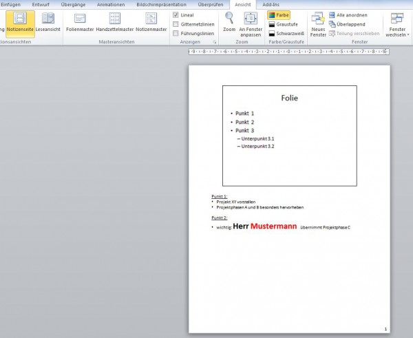 PowerPoint 2010: Notizenbereich