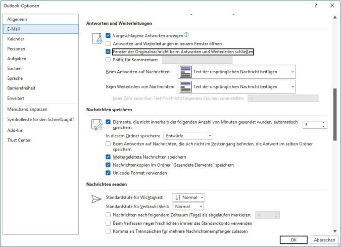Screenshot 1 - Outlook Antwort schließen
