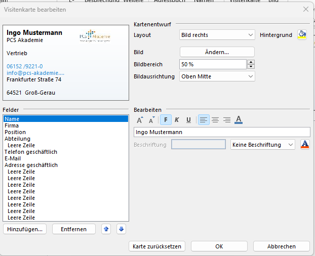 Screenshot 4 Visitenkarte