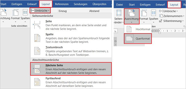 Word - Hoch- und Querformat in einem Dokument