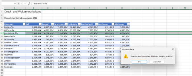 Excel Spalten verschieben