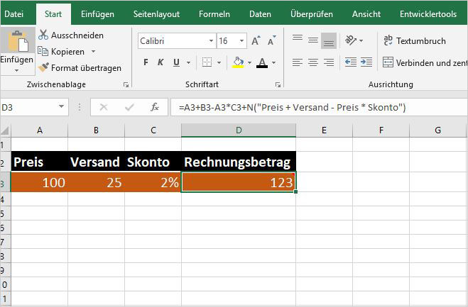 Excel Kommentare in Formeln