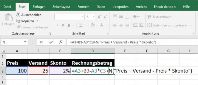 Excel Kommentare in Formeln