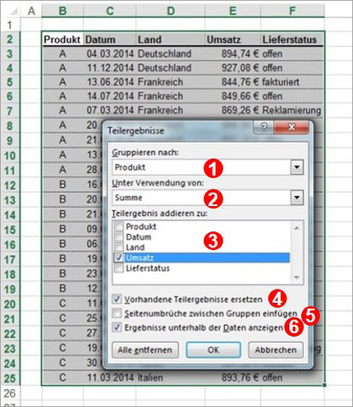 Excel Zwischenergebnisse