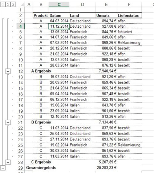 Excel Zwischenergebnisse
