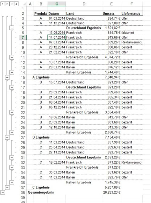 Excel Zwischenergebnisse