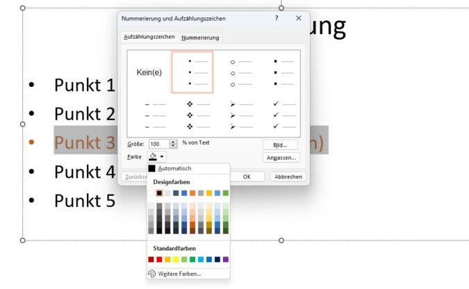Screenshot 3 - Farbe Aufzählungszeichen