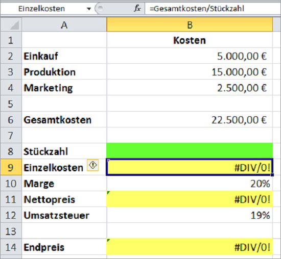 Excel Fehlermeldungen