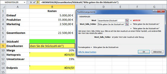 Excel Fehlermeldungen