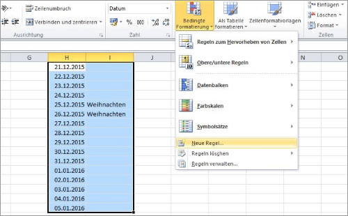 Excel Wochenenden farbig hervorheben
