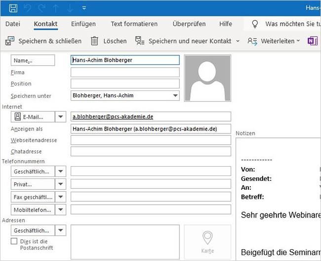 E-Mail-Signatur als Kontakt