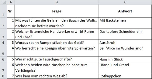 Lernkarten mit Excel