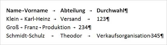 Word Tabulatoren