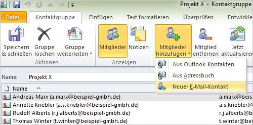 Outlook - Kontaktgruppen anlege