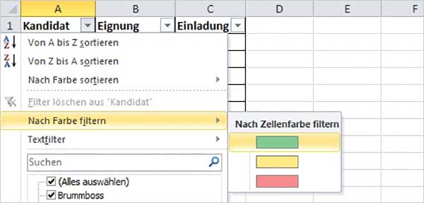 Excel - nach Farben sortieren