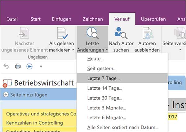 OneNote Chronik