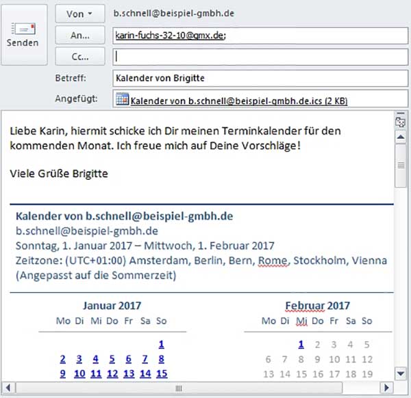 Outlook Kalender versenden