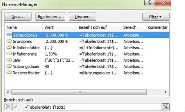 Excel - Formelnamen