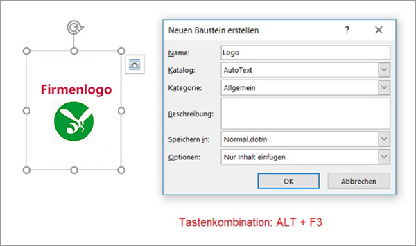 Word Bilder als Baustein speichern