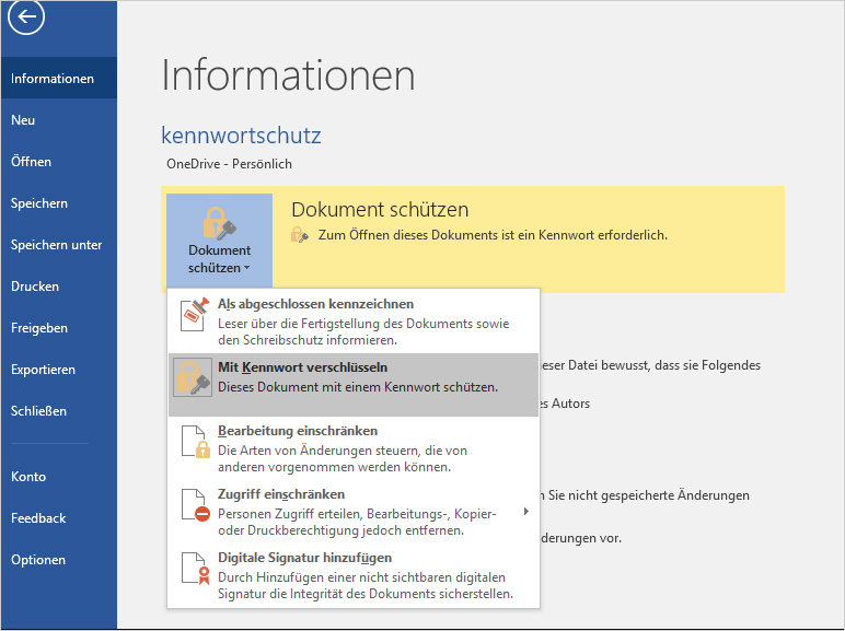 Kennwortschutz in Word