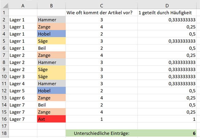 Screenshot 4 - Unterschiedliche Einträge in Excel Liste