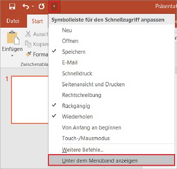 PowerPoint - Schnellzugriffsleiste