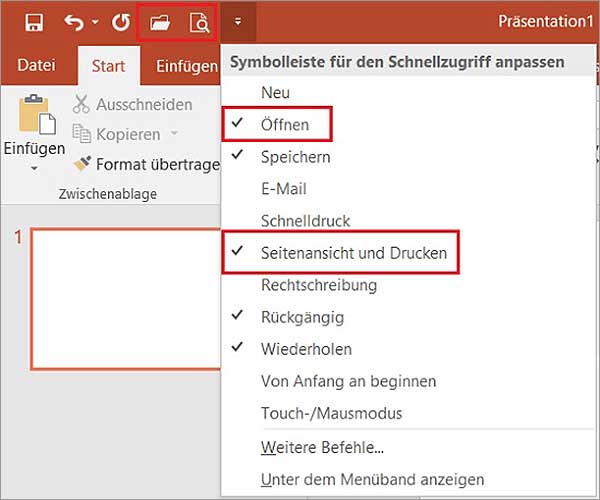 PowerPoint - Schnellzugriffsleiste