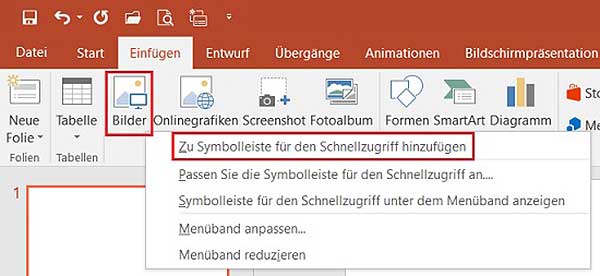 PowerPoint - Schnellzugriffsleiste