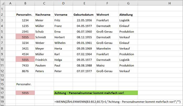 Excel Warnmeldung