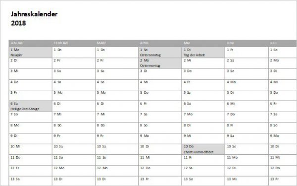 Excel Jahreskalender