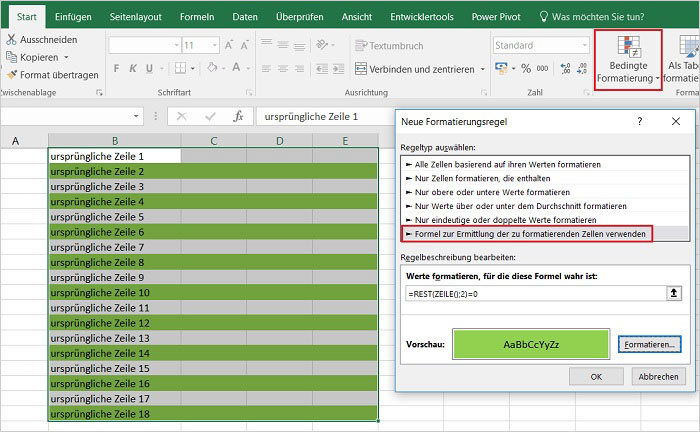 Excel - Zeilen farbig hinterlegen