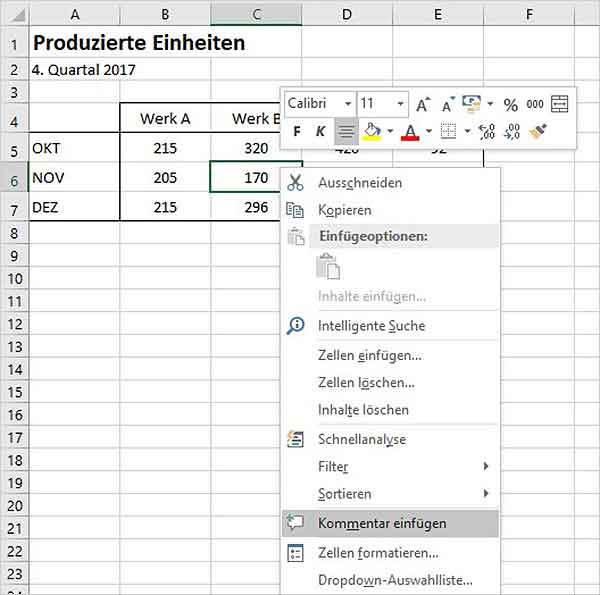 Excel Kommentare