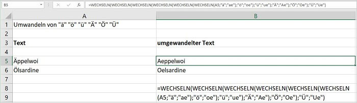 Excel - Umlaute wechseln