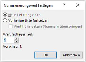 Word - Nummerierte Liste