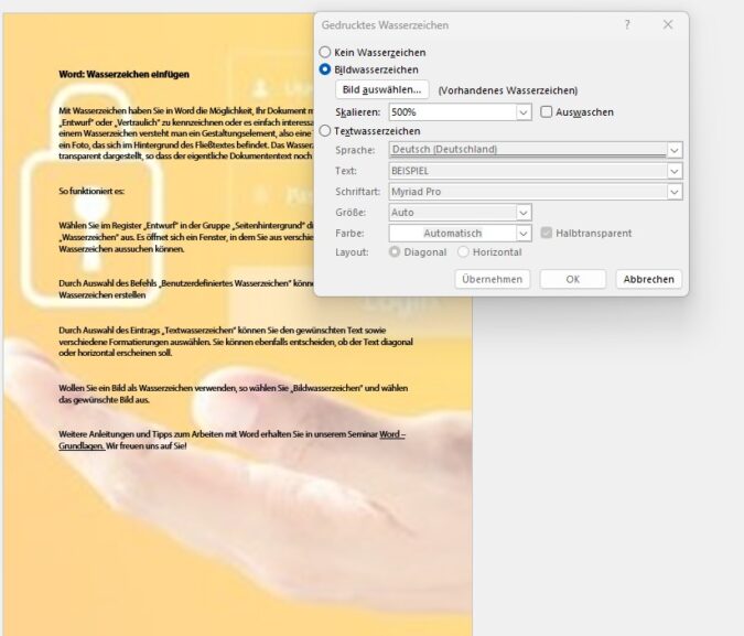 Screenshot 4 Word Wasserzeichen