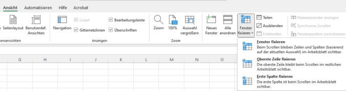 Screenshot 1 _Excel Spalten fixieren