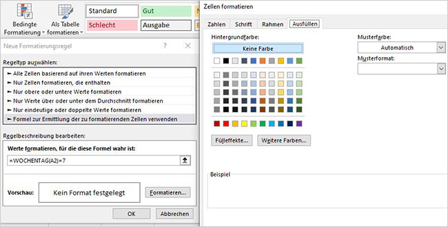 Excel Wochenenden hervorheben